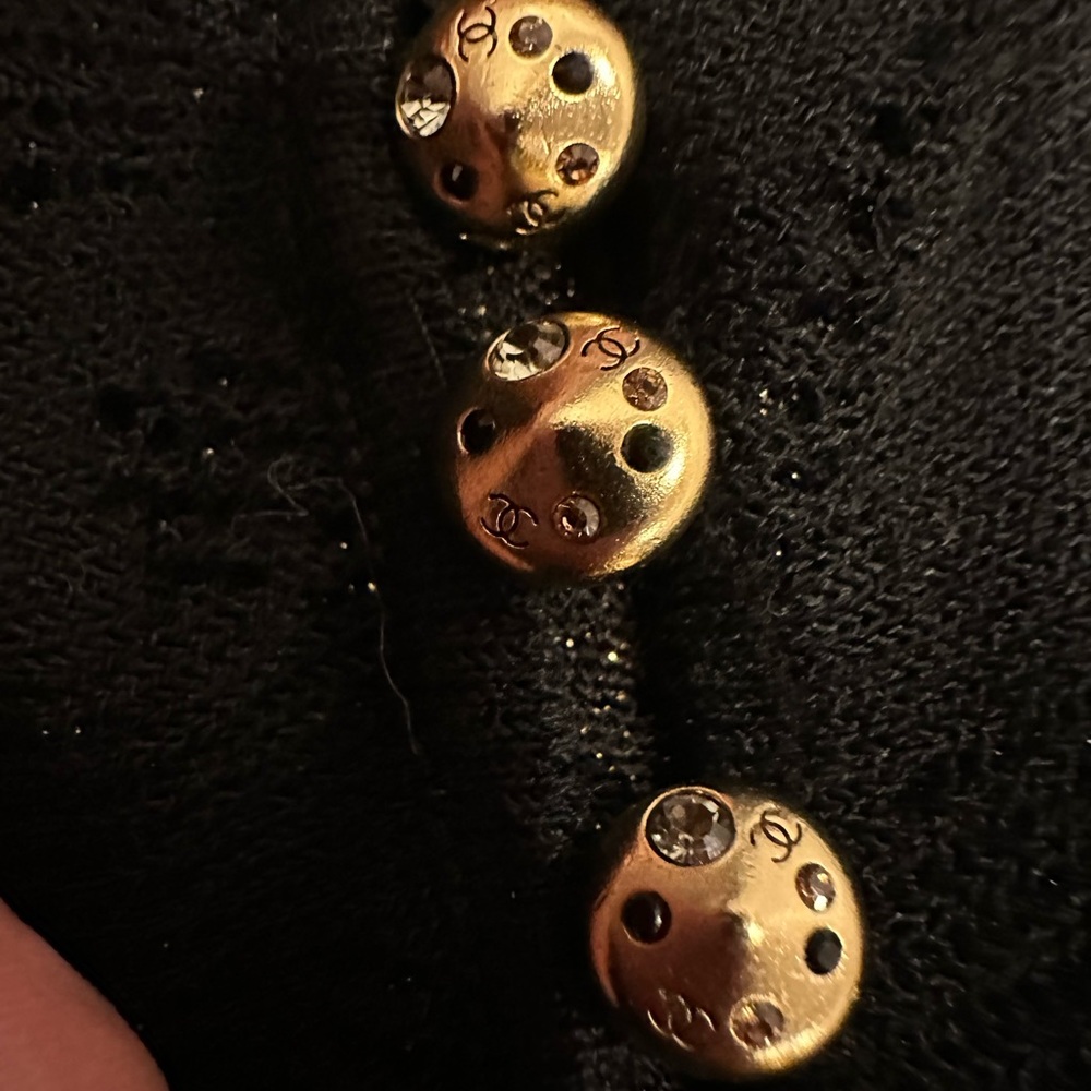 CHANEL Vintage
2004 Black Knit Top CC Buttons
Size 44